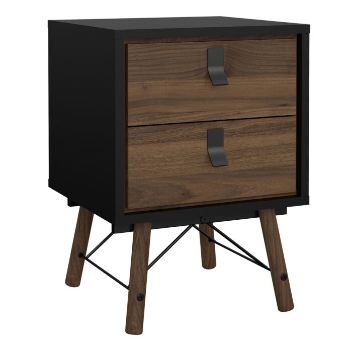 Ry 3 Piece Bundle, Bedside, Chest And 3 Door 3 Drawer Wardrobe In Matt Black Walnut