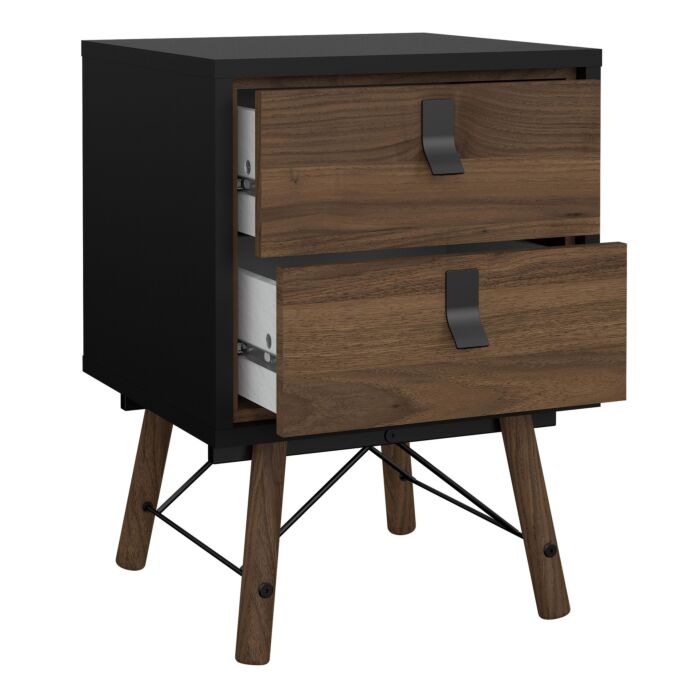 Ry 3 Piece Bundle, Bedside, Chest And 3 Door 3 Drawer Wardrobe In Matt Black Walnut