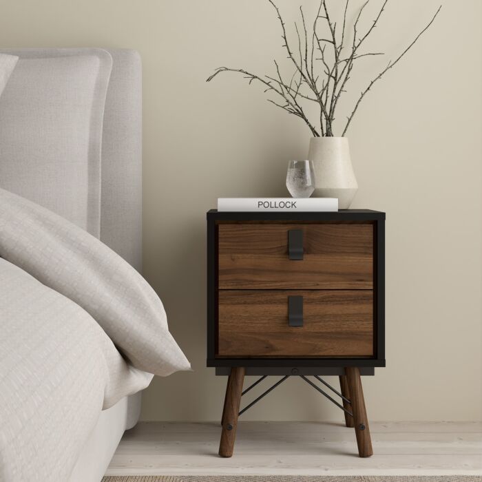 Ry 3 Piece Bundle, Bedside, Chest And 3 Door 3 Drawer Wardrobe In Matt Black Walnut