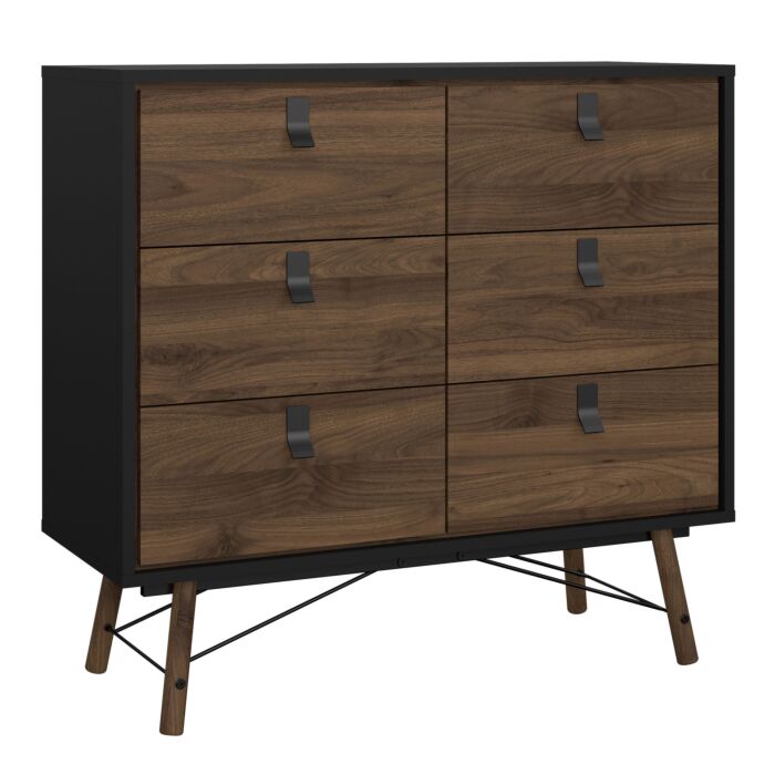 Ry 3 Piece Bundle, Bedside, Chest And 3 Door 3 Drawer Wardrobe In Matt Black Walnut