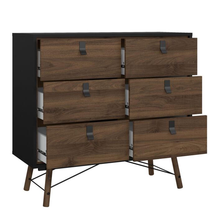 Ry 3 Piece Bundle, Bedside, Chest And 3 Door 3 Drawer Wardrobe In Matt Black Walnut