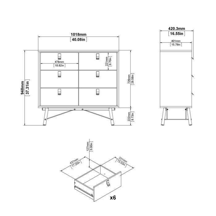 Ry 3 Piece Bundle, Bedside, Chest And 3 Door 3 Drawer Wardrobe In Matt Black Walnut