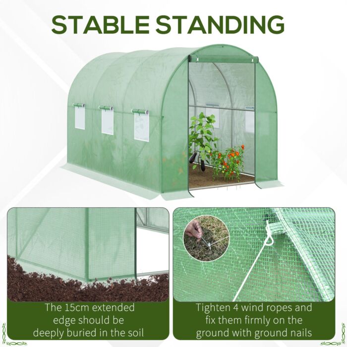 Outsunny Walk In Polytunnel Outdoor Garden Greenhouse With Windows And Door (3 X 2m)