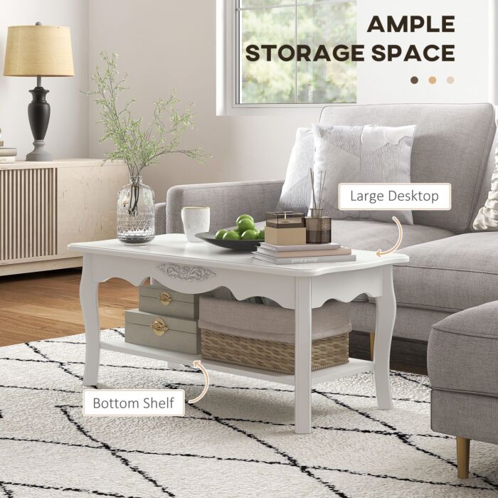 Homcom Coffee Tea Table End Table Wooden Furniture 2 Layer Design W/storage Shelf 94l X 44w X 42h (cm)