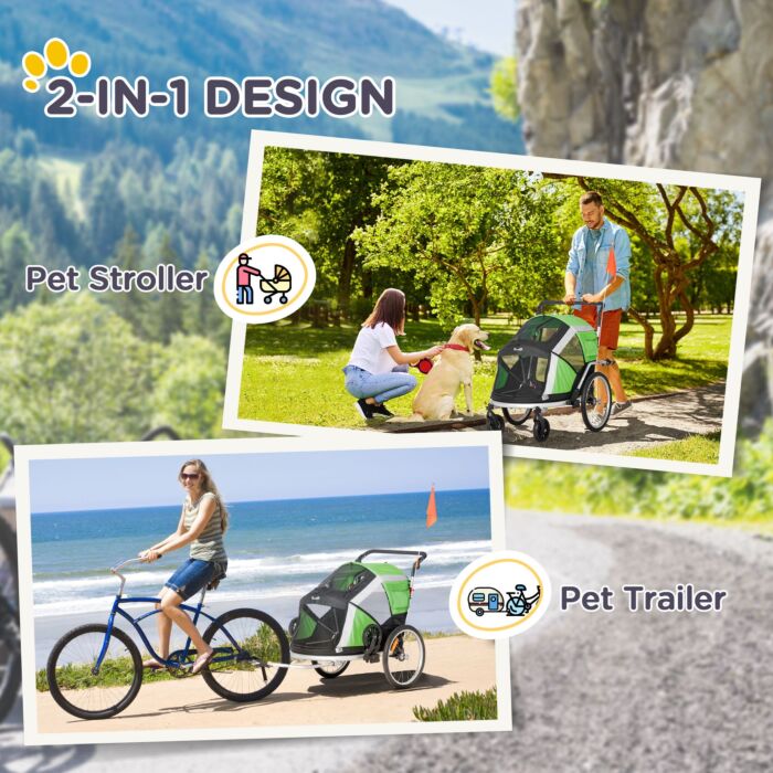 Pawhut Dog Bike Trailer 2-in-1 Pet Stroller For Large Dogs Cart Foldable Bicycle Carrier Aluminium Frame With Safety Leash Hitch Coupler Flag Orange