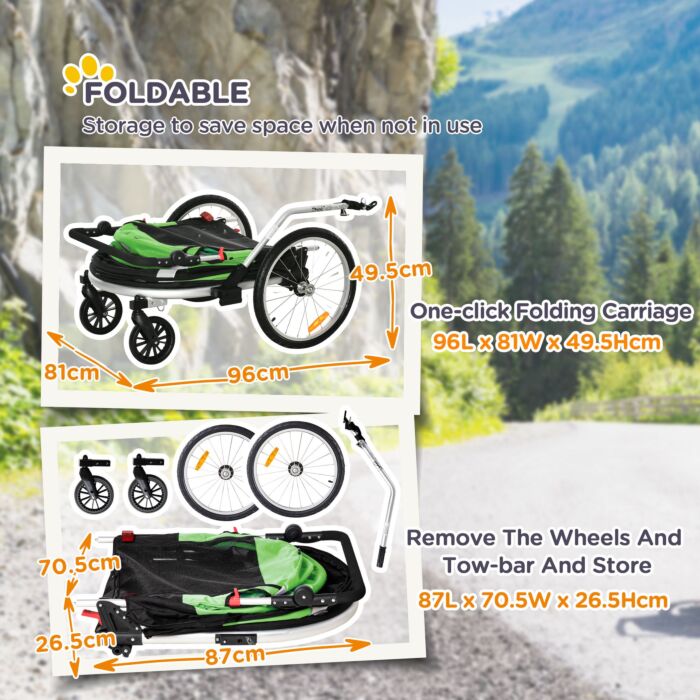 Pawhut Dog Bike Trailer 2-in-1 Pet Stroller For Large Dogs Cart Foldable Bicycle Carrier Aluminium Frame With Safety Leash Hitch Coupler Flag Orange