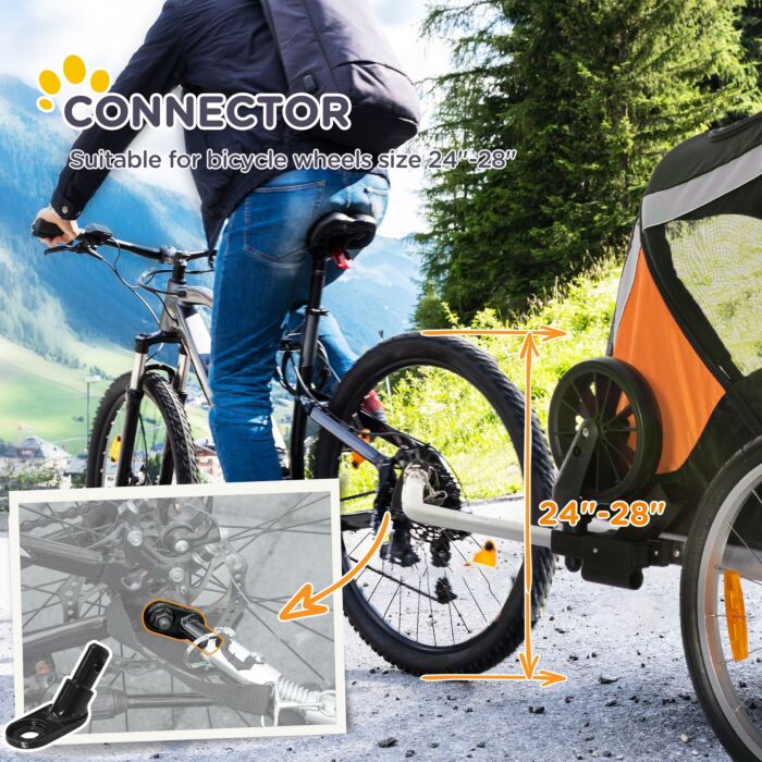 Pawhut Dog Bike Trailer 2-in-1 Pet Stroller For Large Dogs Cart Foldable Bicycle Carrier Aluminium Frame With Safety Leash Hitch Coupler Flag Orange