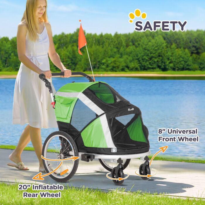 Pawhut Dog Bike Trailer 2-in-1 Pet Stroller For Large Dogs Cart Foldable Bicycle Carrier Aluminium Frame With Safety Leash Hitch Coupler Flag Orange