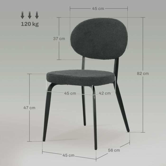 Homcom Boucle Dining Chairs Set Of 4, Modern Upholstered Sherpa Kitchen Chairs With Backrest, Metal Legs And Padded Seat For Dining Room, Bedroom, Living Room, Black