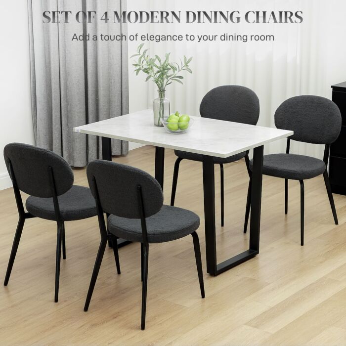 Homcom Boucle Dining Chairs Set Of 4, Modern Upholstered Sherpa Kitchen Chairs With Backrest, Metal Legs And Padded Seat For Dining Room, Bedroom, Living Room, Black