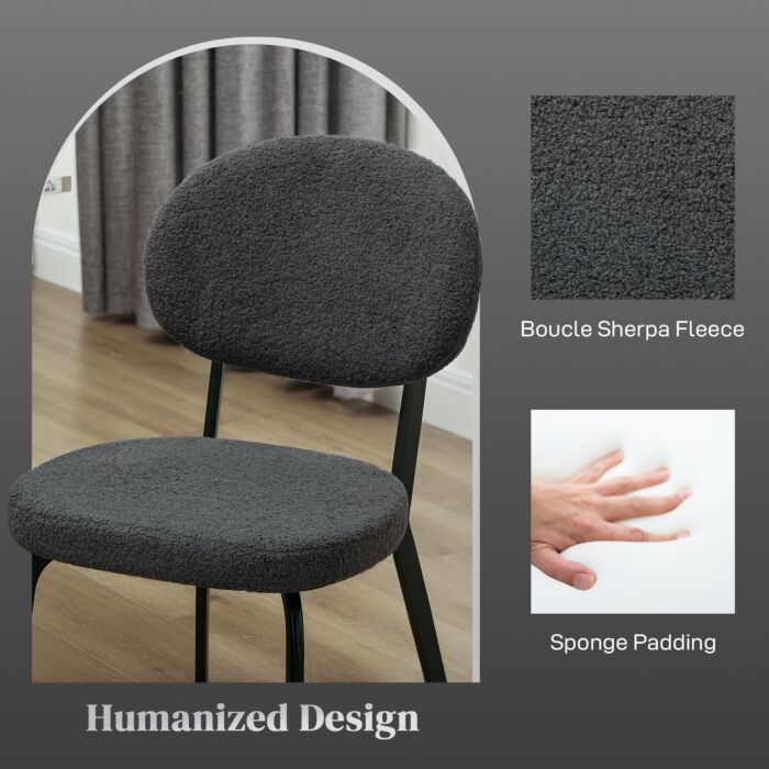Homcom Boucle Dining Chairs Set Of 4, Modern Upholstered Sherpa Kitchen Chairs With Backrest, Metal Legs And Padded Seat For Dining Room, Bedroom, Living Room, Black