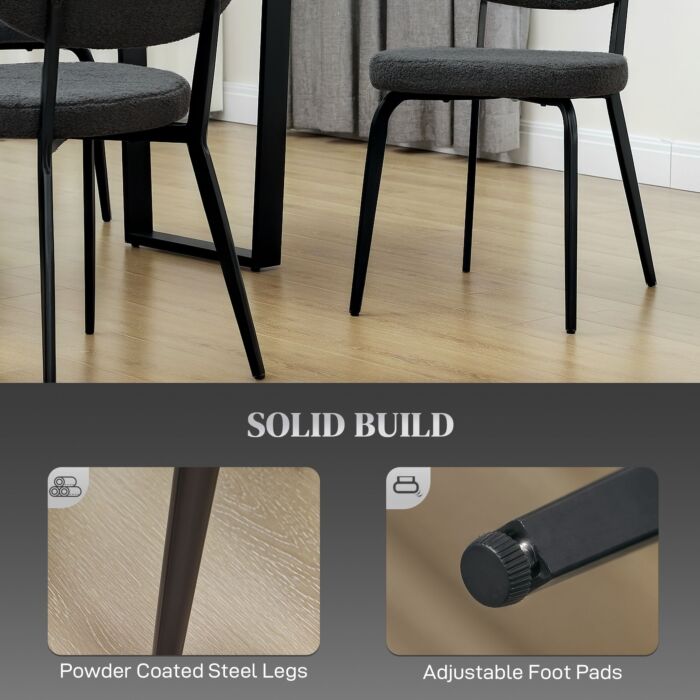 Homcom Boucle Dining Chairs Set Of 4, Modern Upholstered Sherpa Kitchen Chairs With Backrest, Metal Legs And Padded Seat For Dining Room, Bedroom, Living Room, Black