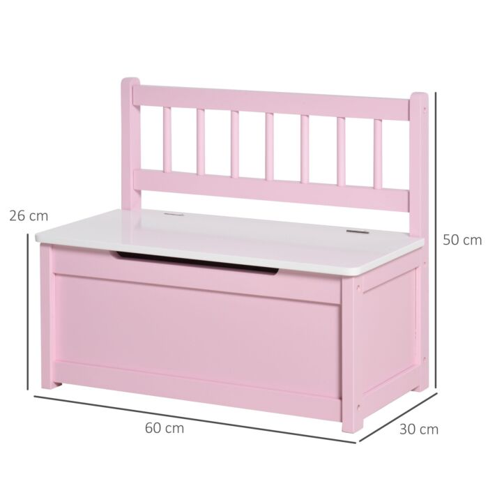 Homcom 2-in-1 Wooden Toy Box Kids Seat Bench Storage Chest Cabinet Organizer With Safety Pneumatic Rod 60 X 30 X 50cm Pink