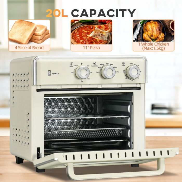 Homcom 7-in-1 Toaster Oven, 20l 4-slice Convection Oven With Warm, Broil, Toast, Bake, Air Fryer, 60min Timer And Adjustable Thermostat