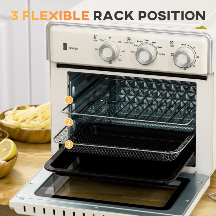 Homcom 7-in-1 Toaster Oven, 20l 4-slice Convection Oven With Warm, Broil, Toast, Bake, Air Fryer, 60min Timer And Adjustable Thermostat