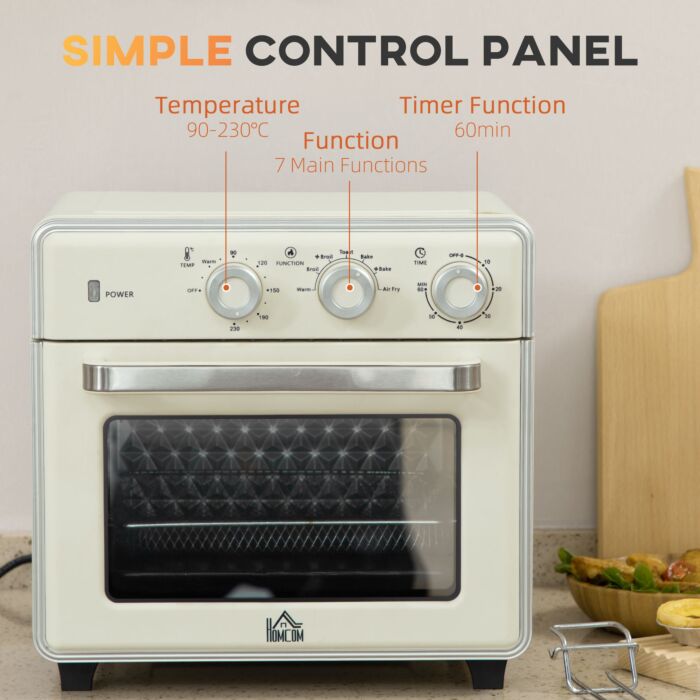 Homcom 7-in-1 Toaster Oven, 20l 4-slice Convection Oven With Warm, Broil, Toast, Bake, Air Fryer, 60min Timer And Adjustable Thermostat