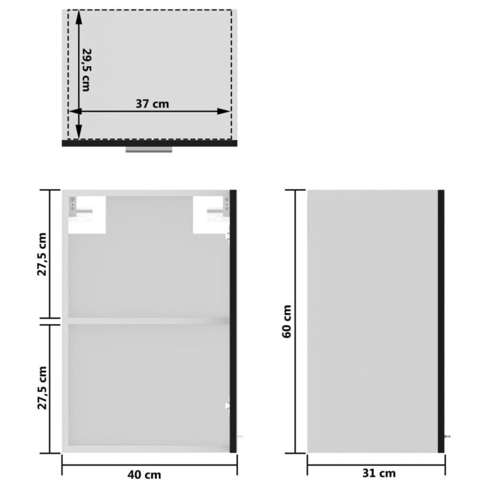 Vidaxl Hanging Glass Cabinet Black 40x31x60 Cm Engineered Wood