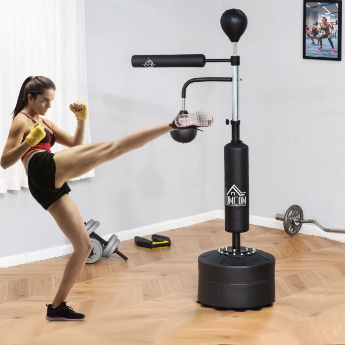 Homcom 3-in-1 Boxing Punching Bag Stand With 2 Speedballs, 360° Relax Bar, & Pu-wrapped Bag & Adjustable Height