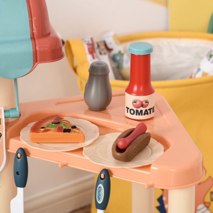Homcom 50 Pcs Kids Kitchen Play Set Fast Food Trolley Cart Pretend Playset Toys With Play Food Money Cash Register Accessories Gift For Kids Age 3-6