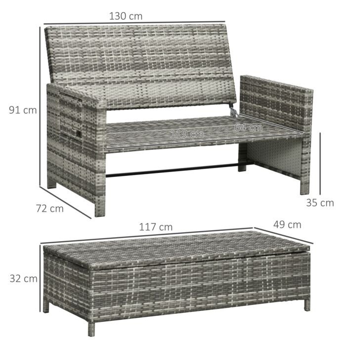 Outsunny 2 Seater Assembled Garden Patio Outdoor Rattan Furniture Sofa Sun Lounger Daybed With Fire Retardant Sponge - Grey