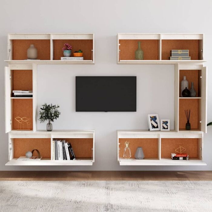 Vidaxl Tv Cabinets 6 Pcs White Solid Wood Pine