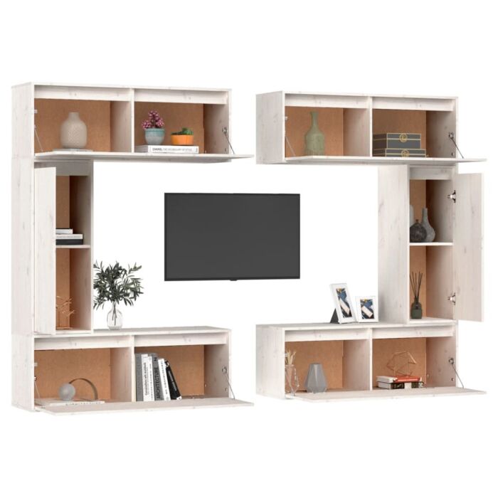 Vidaxl Tv Cabinets 6 Pcs White Solid Wood Pine