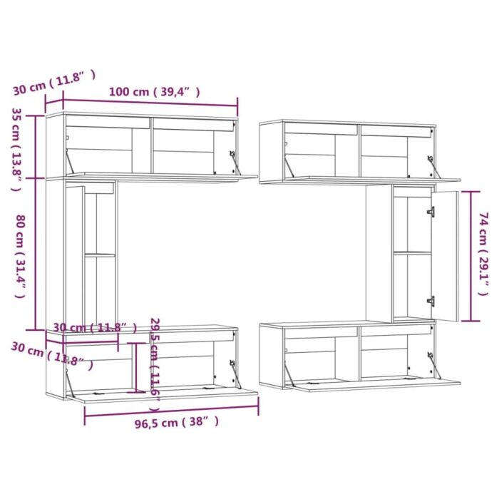 Vidaxl Tv Cabinets 6 Pcs White Solid Wood Pine