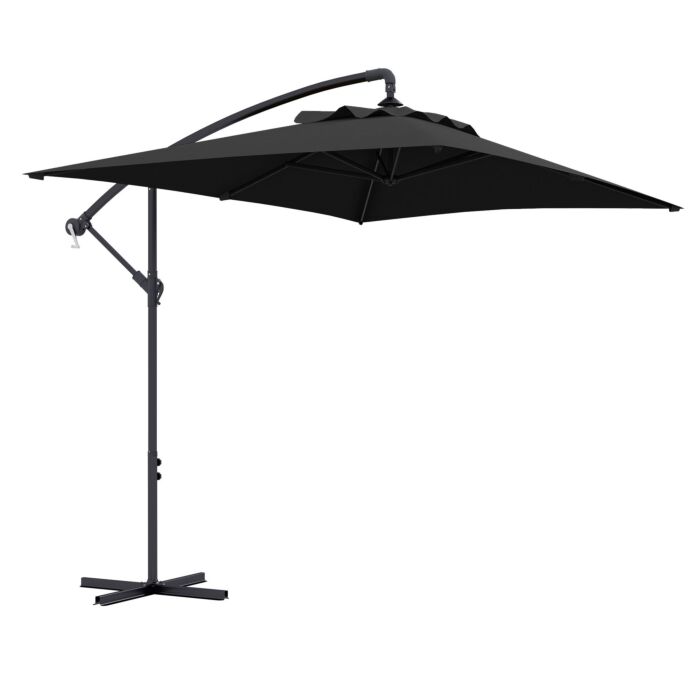 Outsunny 3x2m Cantilever Parasol With Cross Base, Banana Parasol With Crank Handle And 6 Ribs, Rectangular Hanging Patio Umbrella