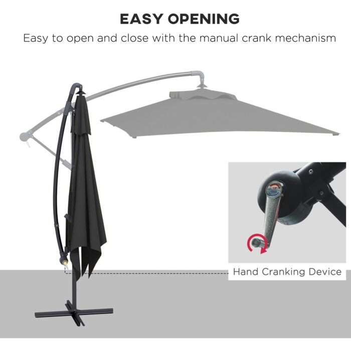 Outsunny 3x2m Cantilever Parasol With Cross Base, Banana Parasol With Crank Handle And 6 Ribs, Rectangular Hanging Patio Umbrella