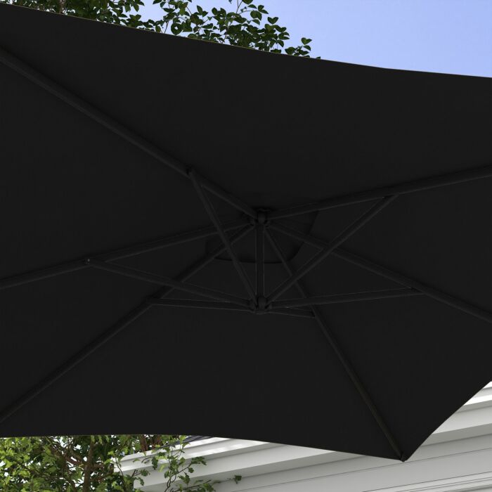 Outsunny 3x2m Cantilever Parasol With Cross Base, Banana Parasol With Crank Handle And 6 Ribs, Rectangular Hanging Patio Umbrella