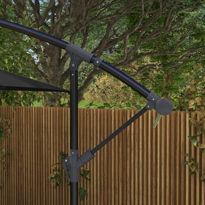 Outsunny 3x2m Cantilever Parasol With Cross Base, Banana Parasol With Crank Handle And 6 Ribs, Rectangular Hanging Patio Umbrella