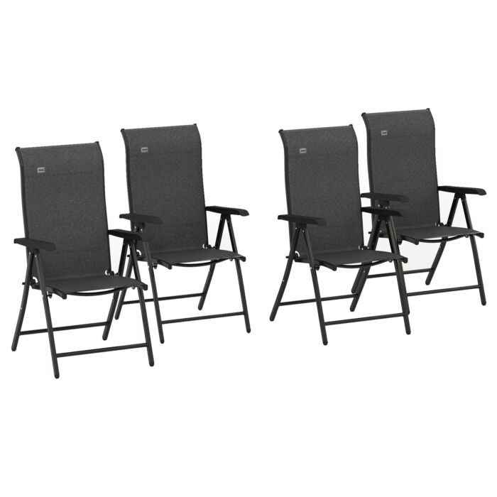 Outsunny 4 Pcs Outdoor Rattan Folding Chair Set With 7 Levels Adjustable Backrest, Lawn