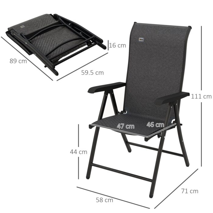 Outsunny 4 Pcs Outdoor Rattan Folding Chair Set With 7 Levels Adjustable Backrest, Lawn
