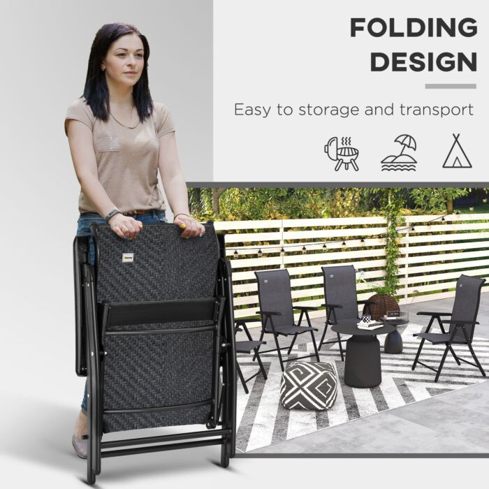Outsunny 4 Pcs Outdoor Rattan Folding Chair Set With 7 Levels Adjustable Backrest, Lawn