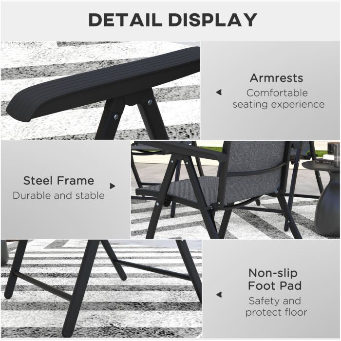 Outsunny 4 Pcs Outdoor Rattan Folding Chair Set With 7 Levels Adjustable Backrest, Lawn