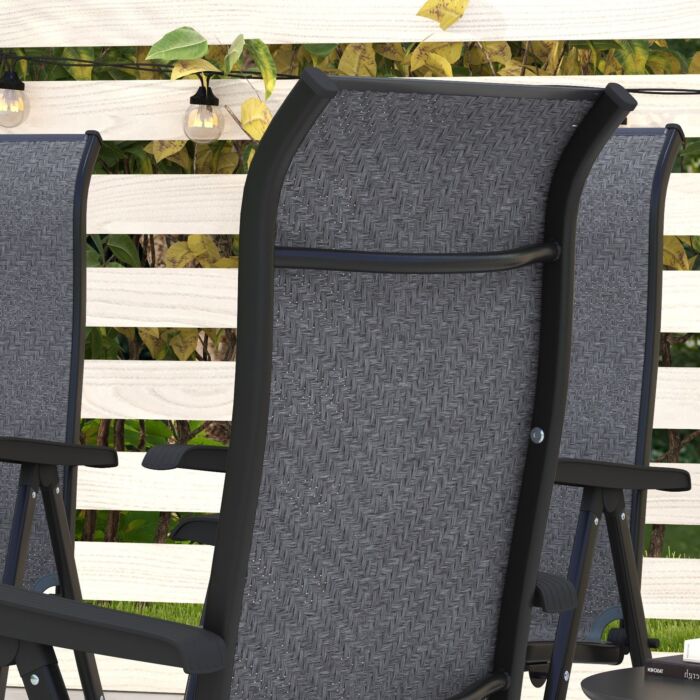 Outsunny 4 Pcs Outdoor Rattan Folding Chair Set With 7 Levels Adjustable Backrest, Lawn
