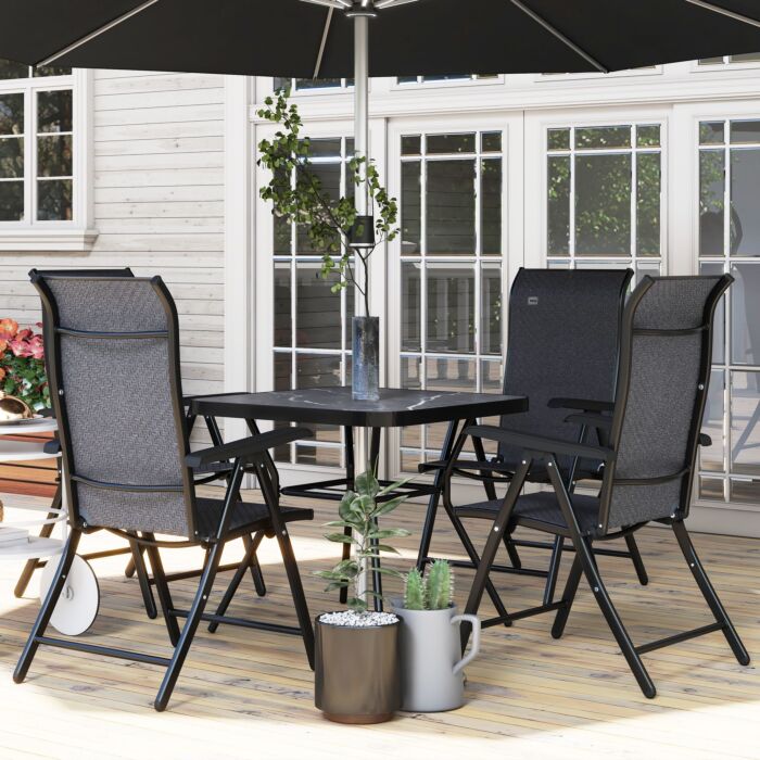 Outsunny 4 Pcs Outdoor Rattan Folding Chair Set With 7 Levels Adjustable Backrest, Lawn