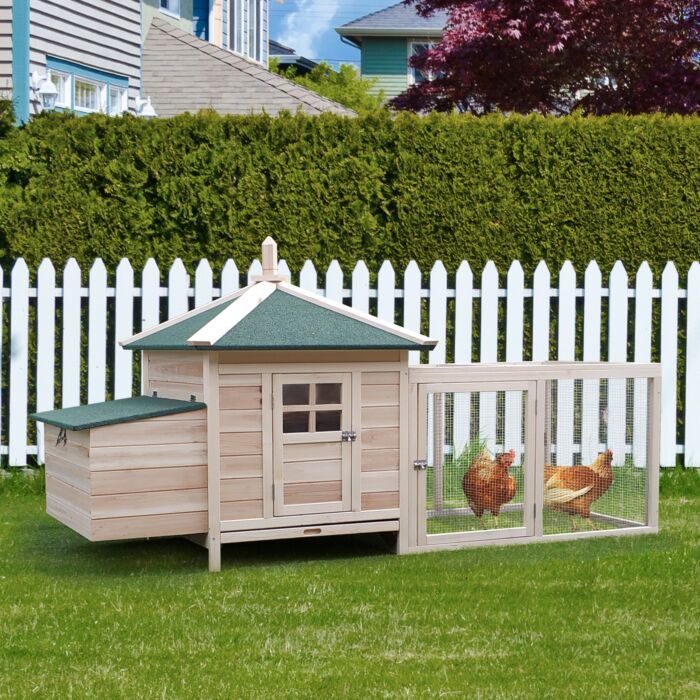 Pawhut Chicken Coop Hen House Rabbit Hutch Poultry Cage Pen Outdoor Backyard With Nesting Box Run 196 X 76 X 97cm Natural