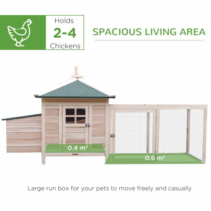 Pawhut Chicken Coop Hen House Rabbit Hutch Poultry Cage Pen Outdoor Backyard With Nesting Box Run 196 X 76 X 97cm Natural