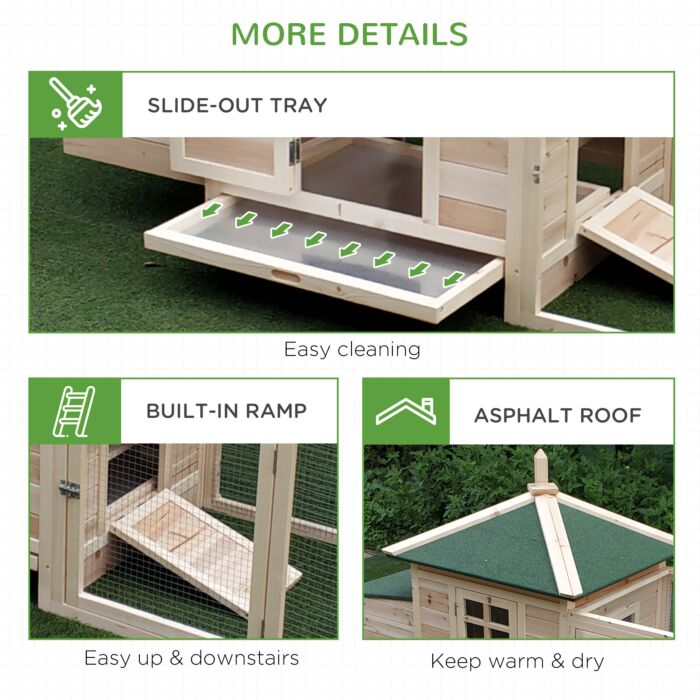 Pawhut Chicken Coop Hen House Rabbit Hutch Poultry Cage Pen Outdoor Backyard With Nesting Box Run 196 X 76 X 97cm Natural