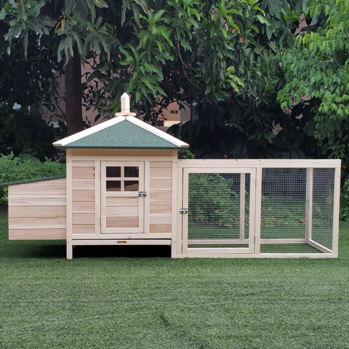 Pawhut Chicken Coop Hen House Rabbit Hutch Poultry Cage Pen Outdoor Backyard With Nesting Box Run 196 X 76 X 97cm Natural