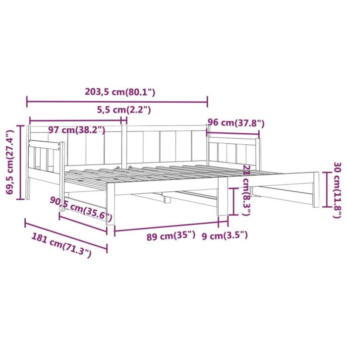 Vidaxl Pull-out Day Bed White Solid Wood Pine 2x(90x200) Cm
