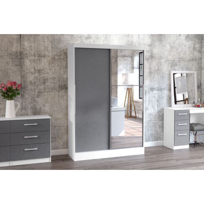 Lynx 2 Door Sliding Wardrobe With Mirror White & Grey