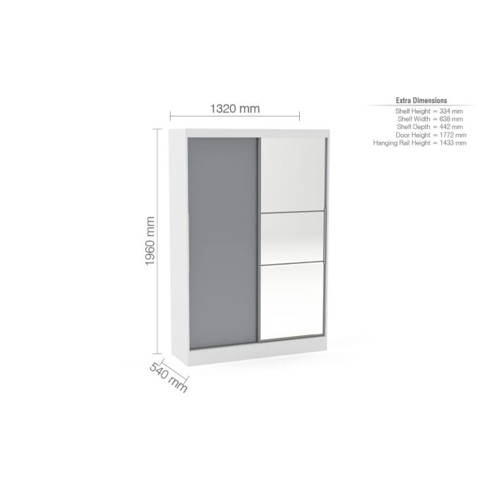 Lynx 2 Door Sliding Wardrobe With Mirror White & Grey