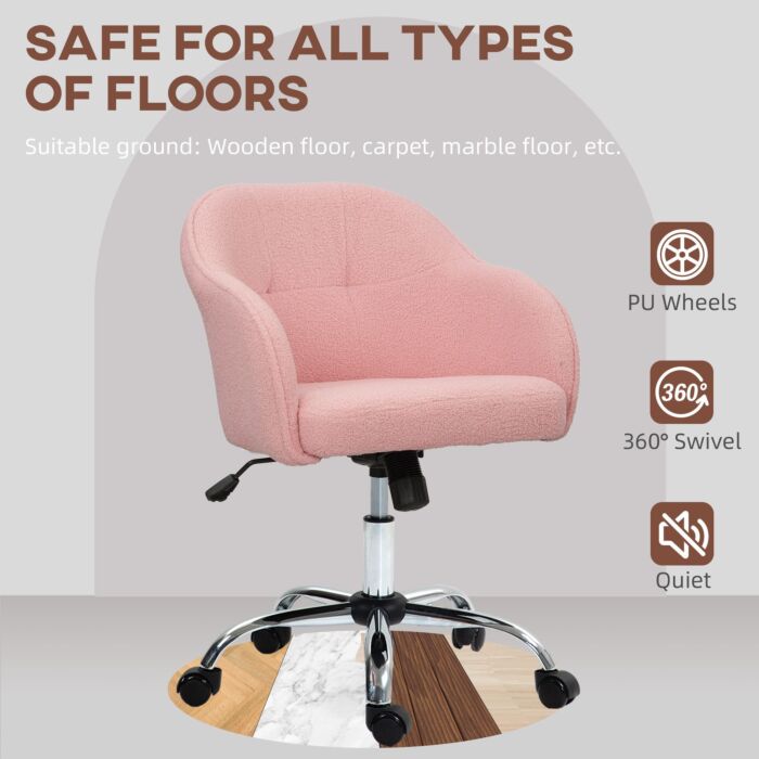 Homcom Teddy Fleece Swivel Office Chair - Pink
