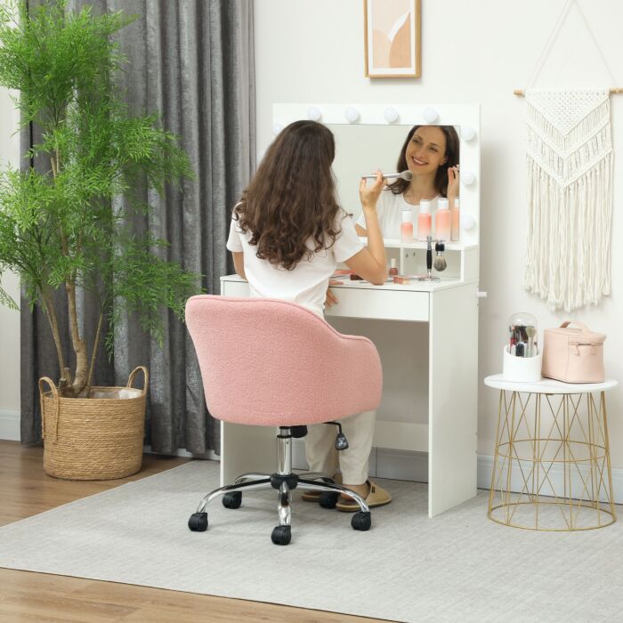 Homcom Teddy Fleece Swivel Office Chair - Pink