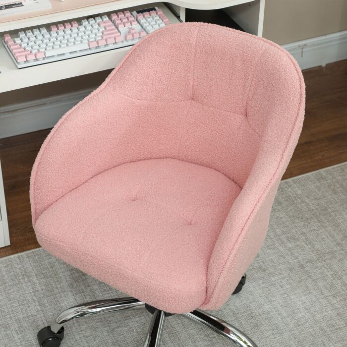 Homcom Teddy Fleece Swivel Office Chair - Pink