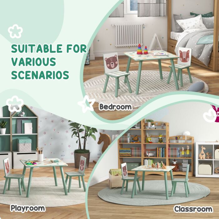 Zonekiz Kids Table And Chair Set And Kids Easel With Paper Roll, Storage Baskets, Kids Activity Furniture Set, Green