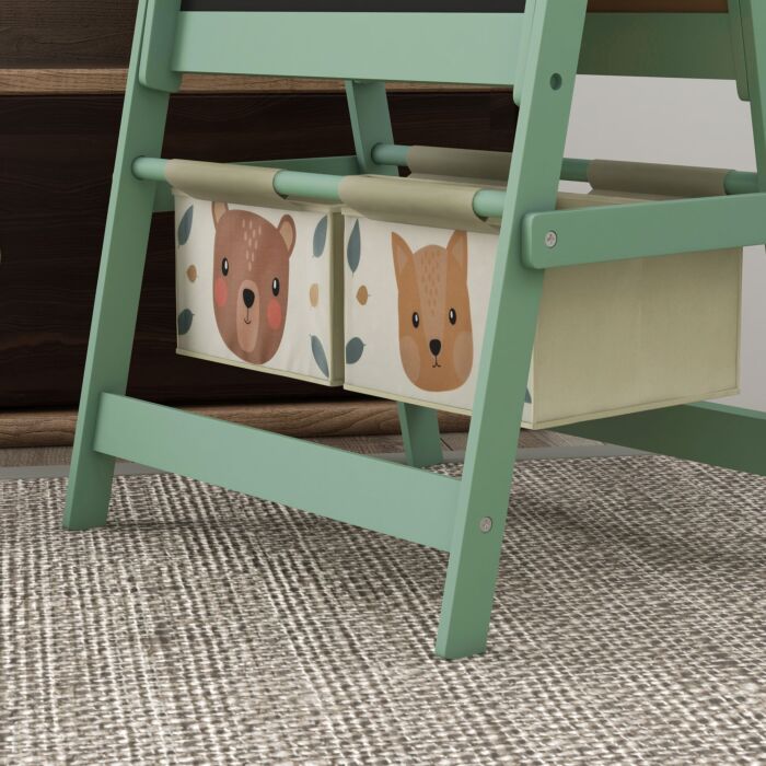 Zonekiz Kids Table And Chair Set And Kids Easel With Paper Roll, Storage Baskets, Kids Activity Furniture Set, Green