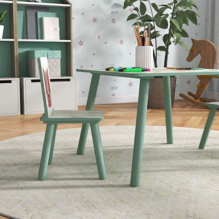 Zonekiz Kids Table And Chair Set And Kids Easel With Paper Roll, Storage Baskets, Kids Activity Furniture Set, Green